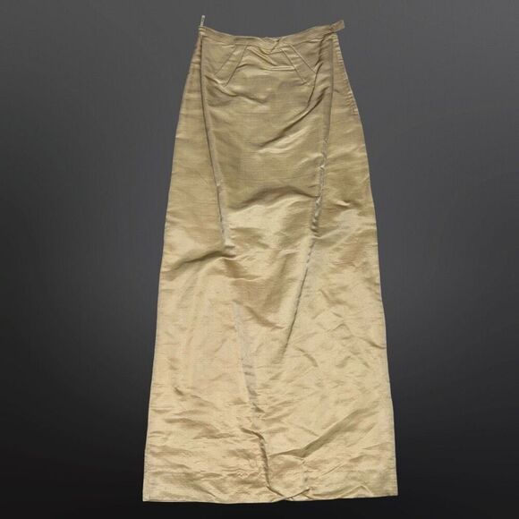 NWT Vintage Nelly De Grab New York Gold Raw Silk Maxi Skirt Pleat Front Size 12 - Picture 11 of 11